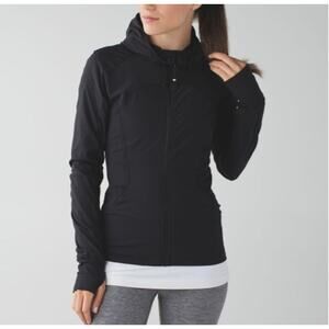 Lululemon Sz 4 In Flux Jacket Black Hooded Track Jacket Fitted Running Active
